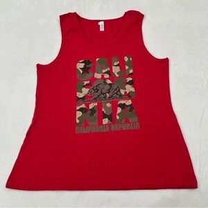 California Republic Military Army Camo Graphic Red Tank Top Beach Shirt Men’s L